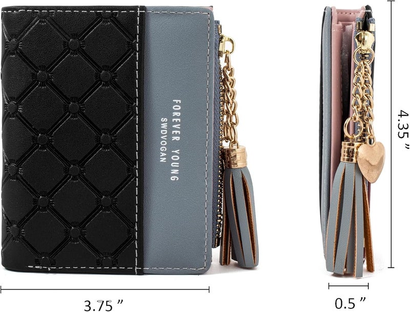 KOTORA Womens Small Wallet Girls Tiny Slim Wallets Pretty Mini Card Holder Thin Short Zip Coin Purse with Love Pendant and Tassels (Z-Black) - Image 5